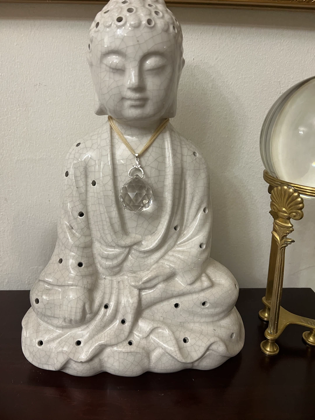 Ceramic Buddha Figurine with Crackle Glaze