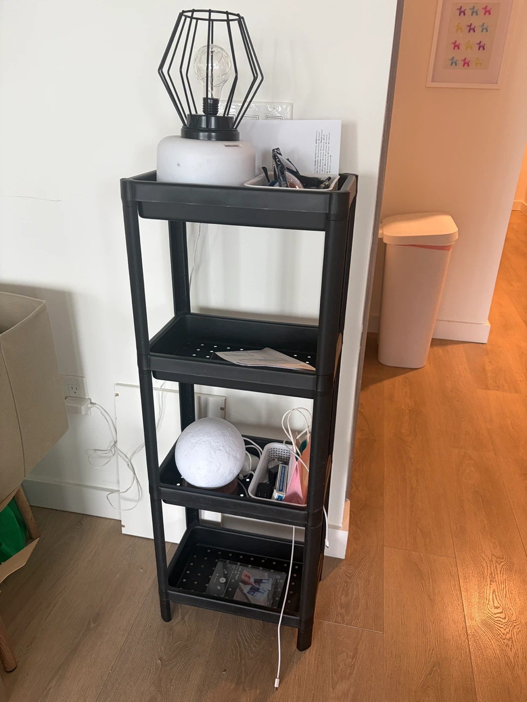 Black 4-Tier Plastic Storage Shelf