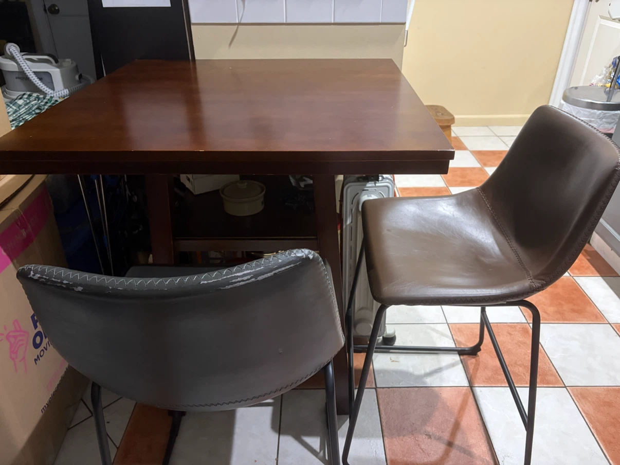 Dark Wood Dining Table with Two Stools - photo 4