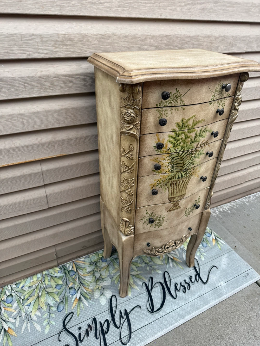 Vintage Style Tall Jewelry Armoire with Floral Painting - photo 2