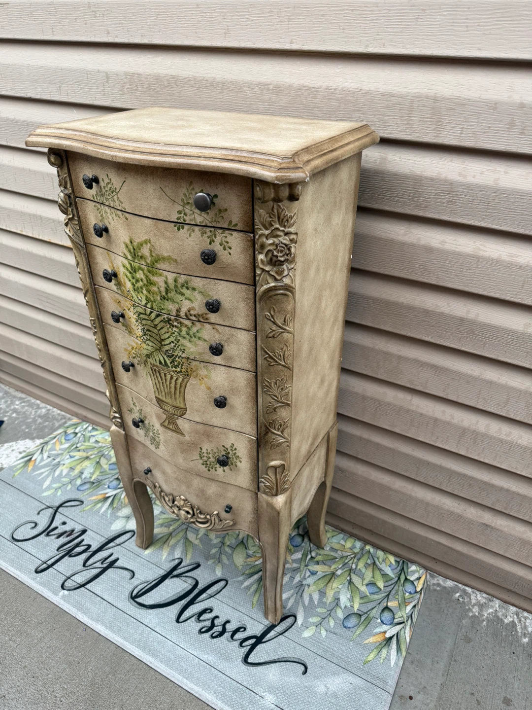 Vintage Style Tall Jewelry Armoire with Floral Painting - photo 3