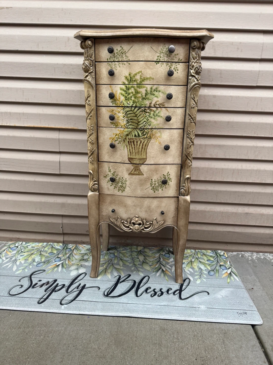 Vintage Style Tall Jewelry Armoire with Floral Painting - photo 4