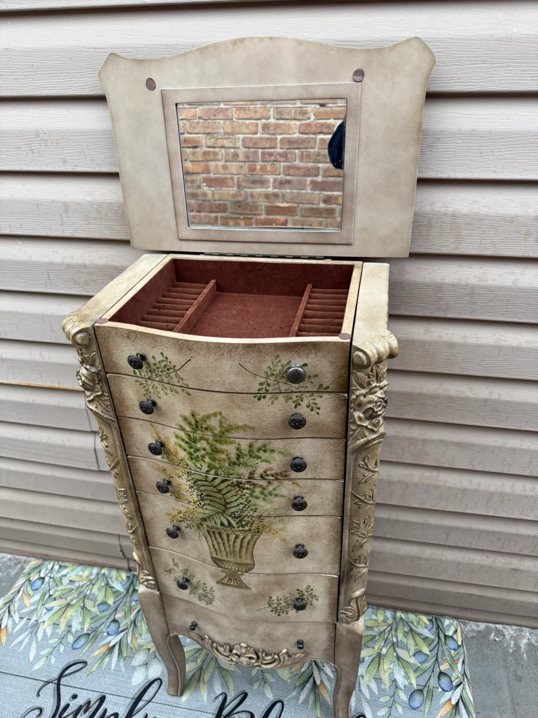 Vintage Style Tall Jewelry Armoire with Floral Painting - photo 5