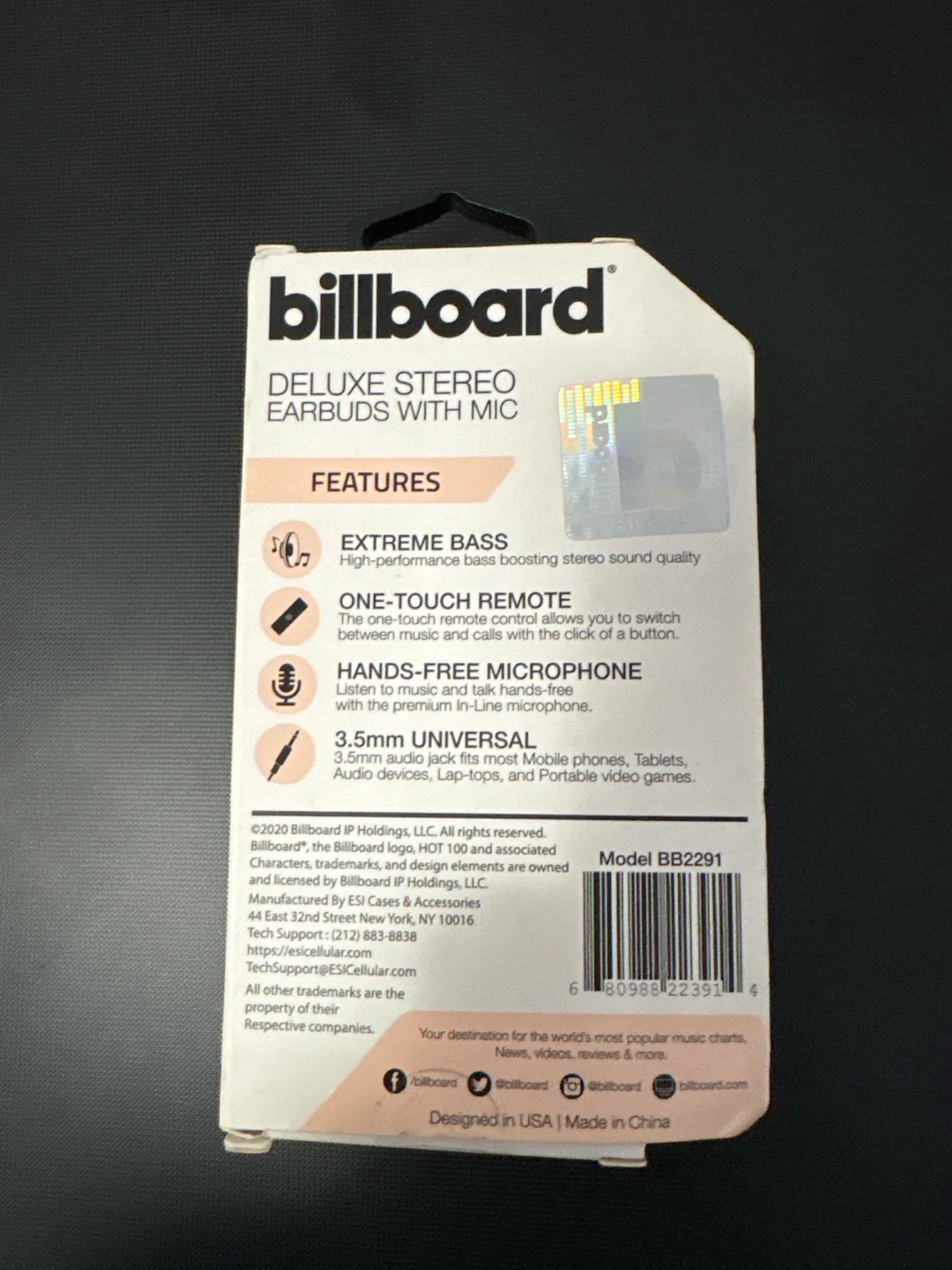 Billboard Deluxe Stereo Earbuds with Mic - Pink - photo 2