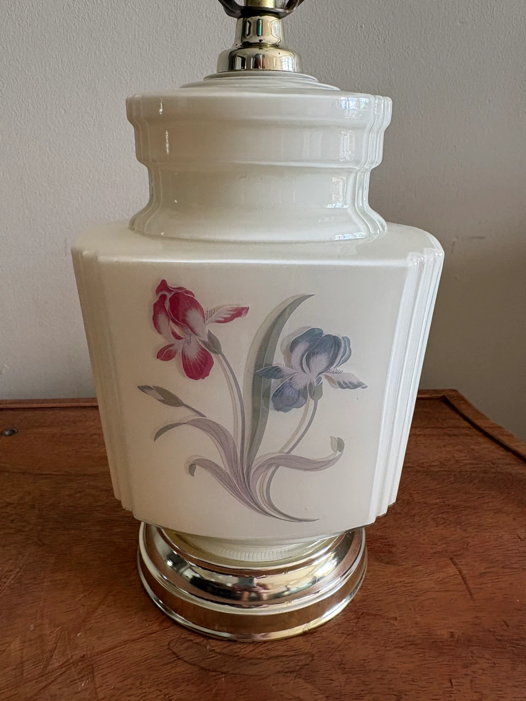 Vintage Milk Glass Table Lamp with Floral Design