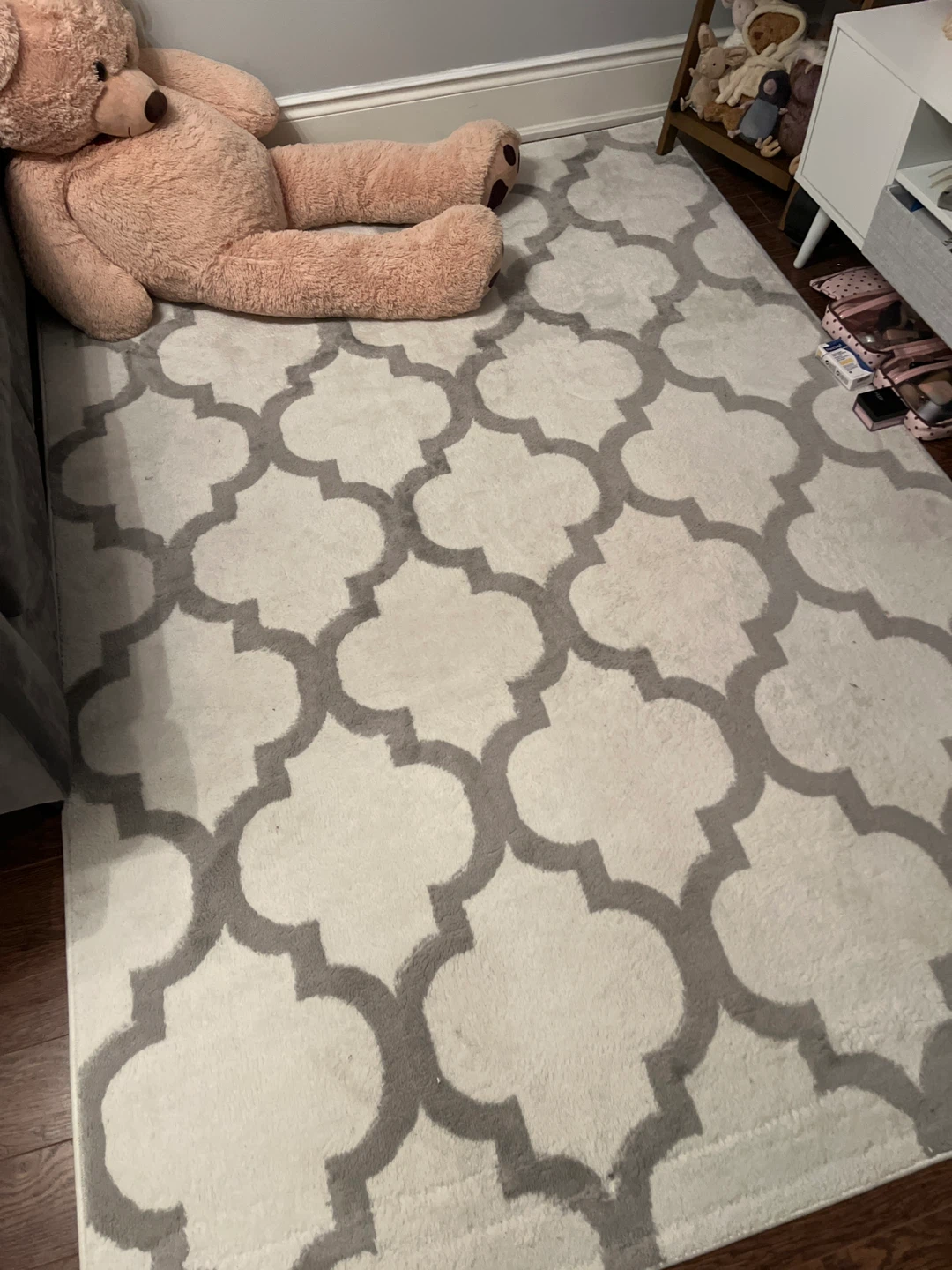 Grey and White Moroccan Trellis Area Rug
