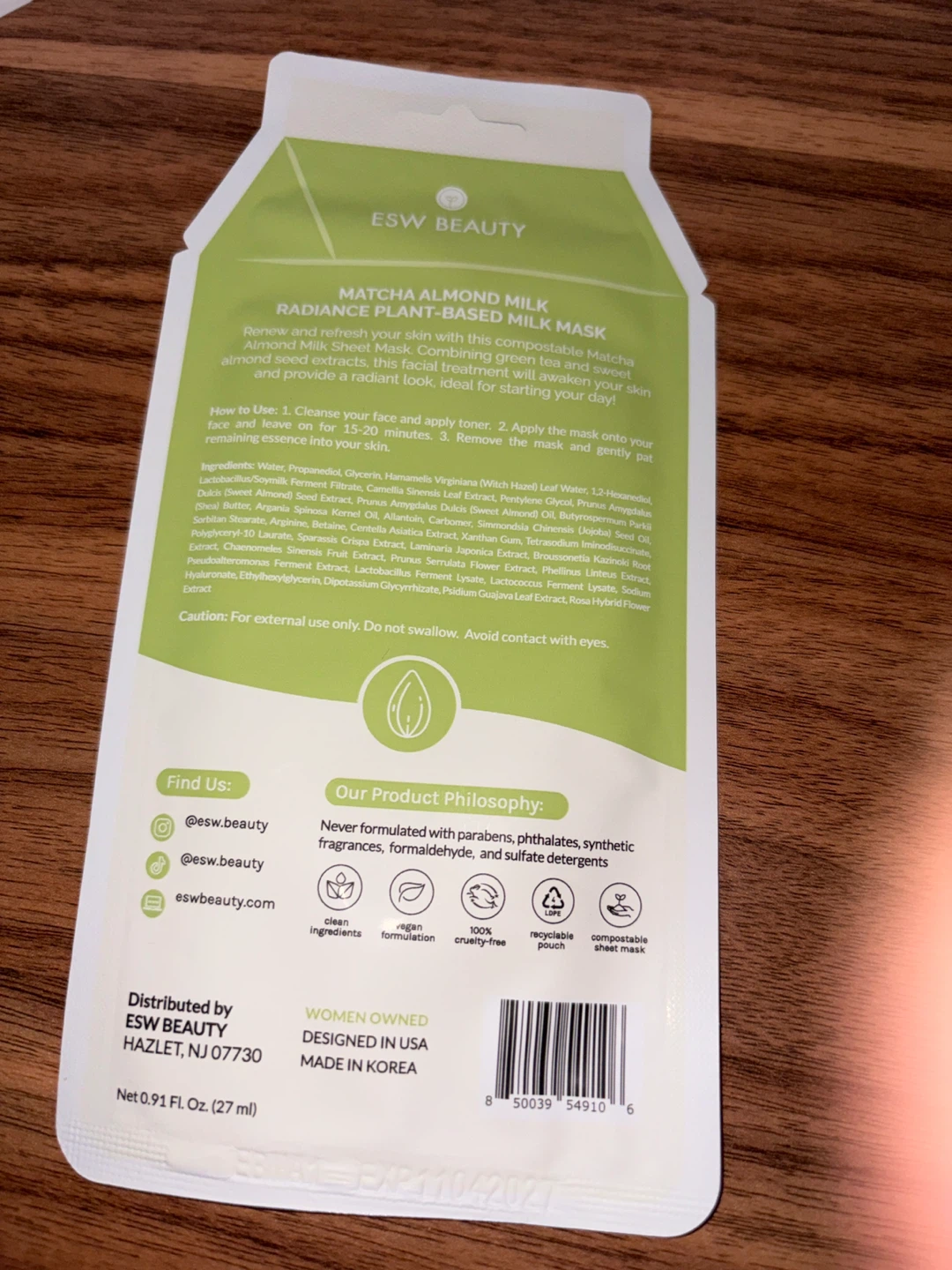 ESW Beauty Matcha Almond Milk Plant-Based Mask - photo 2