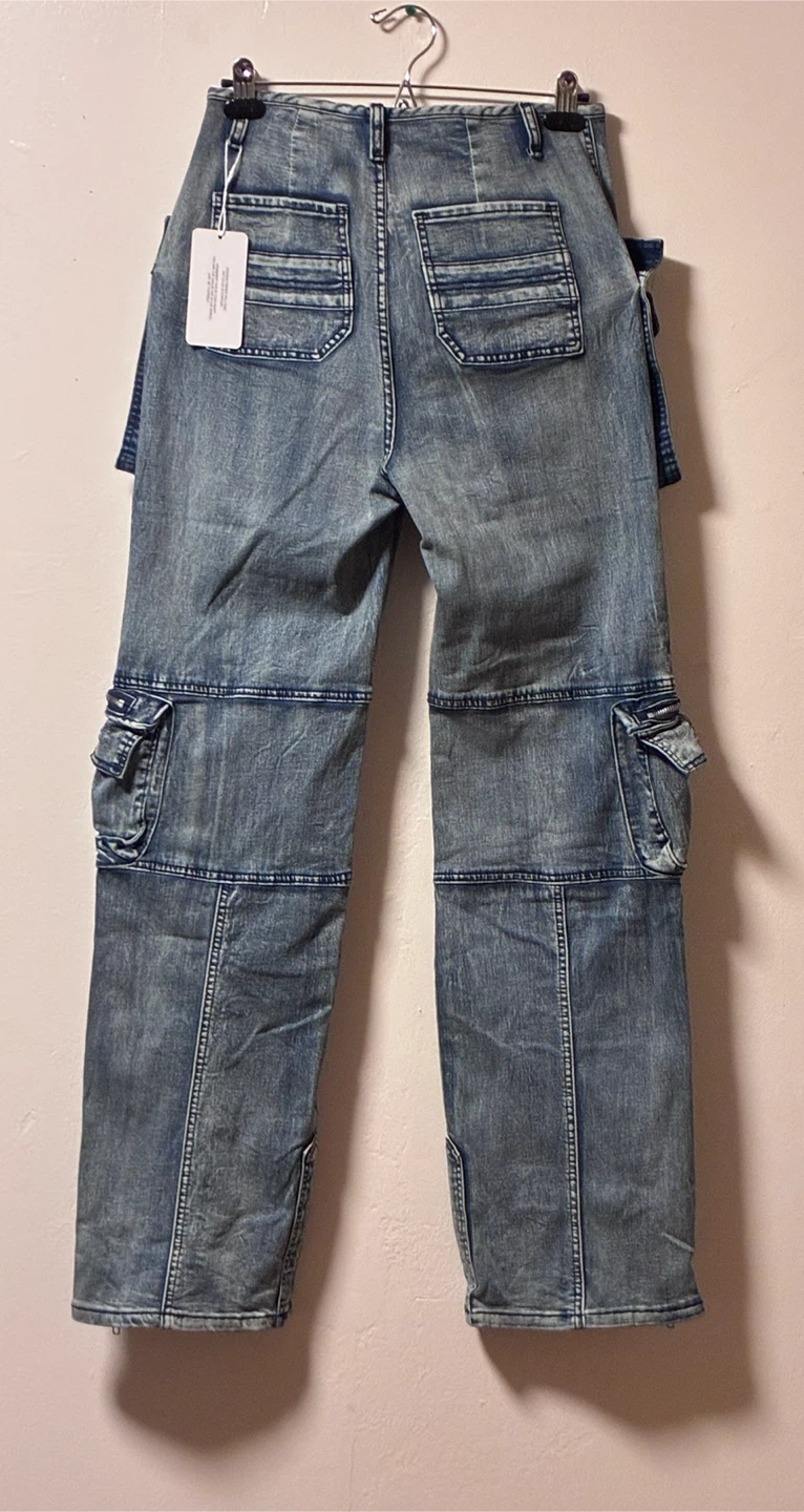 Acid Wash Cargo Denim Pants - photo 3