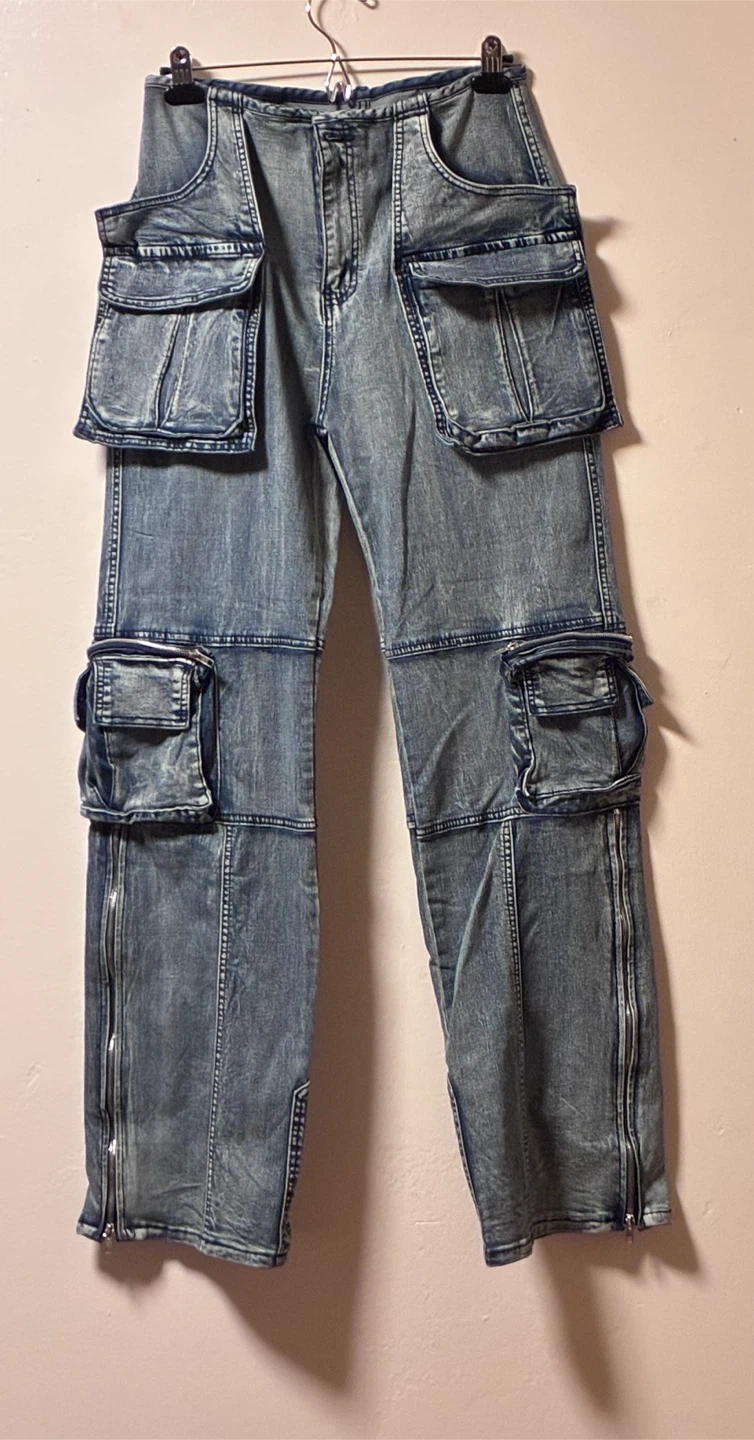 Acid Wash Cargo Denim Pants - photo 4