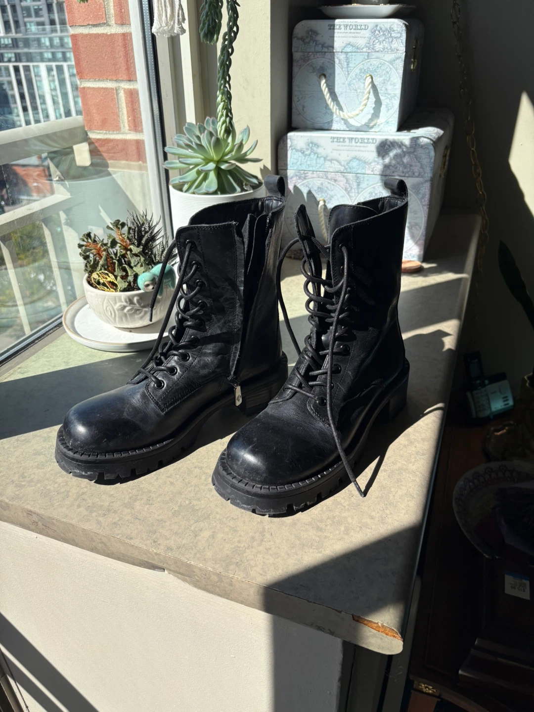 Aldo Black Lace-Up Combat Boots