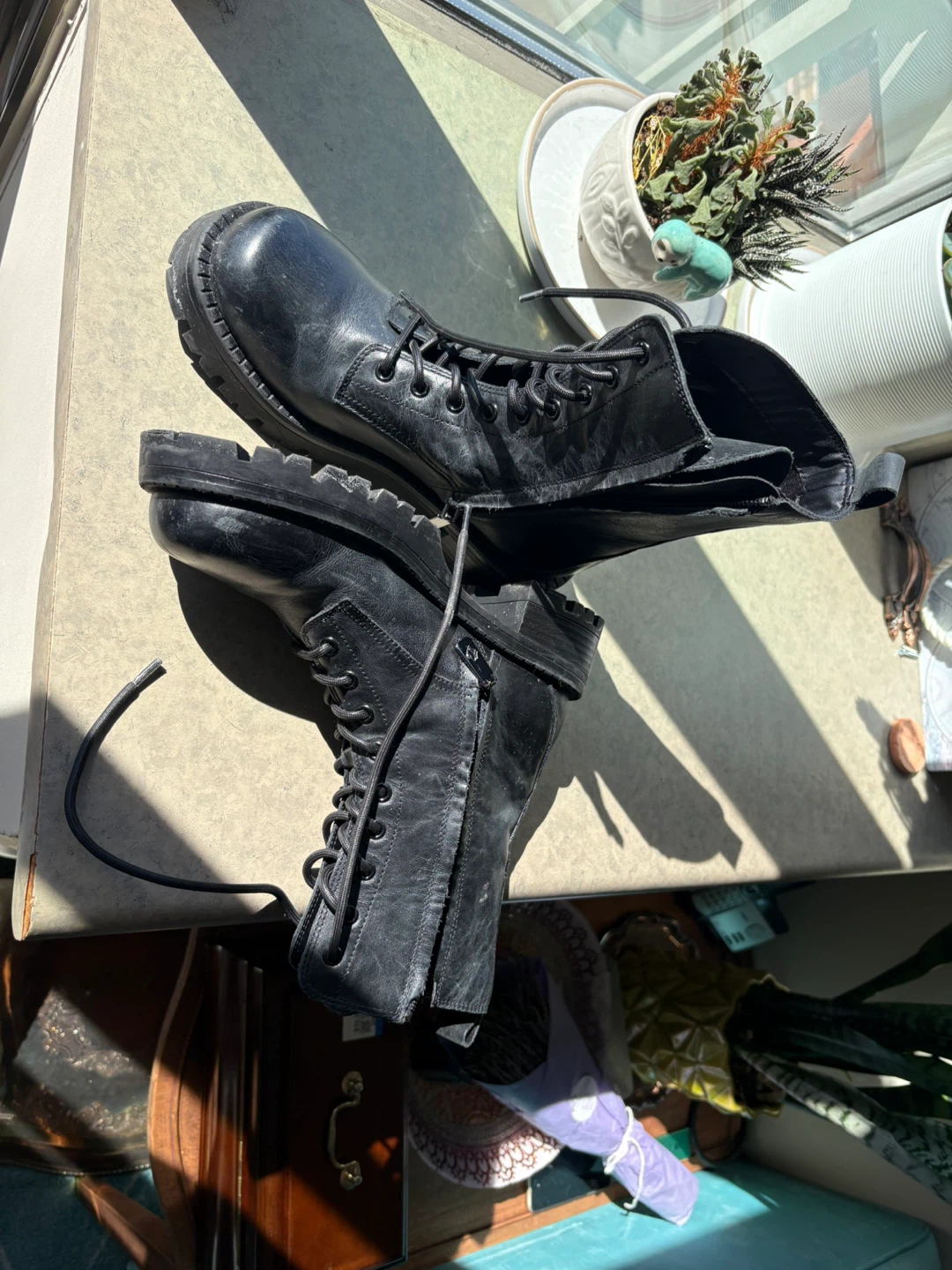 Aldo Black Lace-Up Combat Boots - photo 2