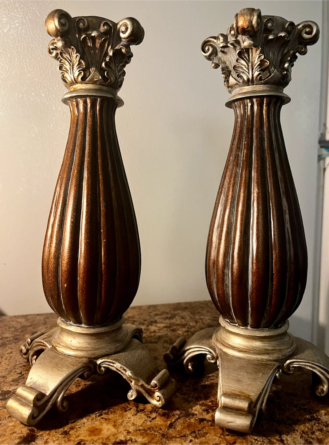 Beautiful set of Neoclassical Corinthian style candles holders