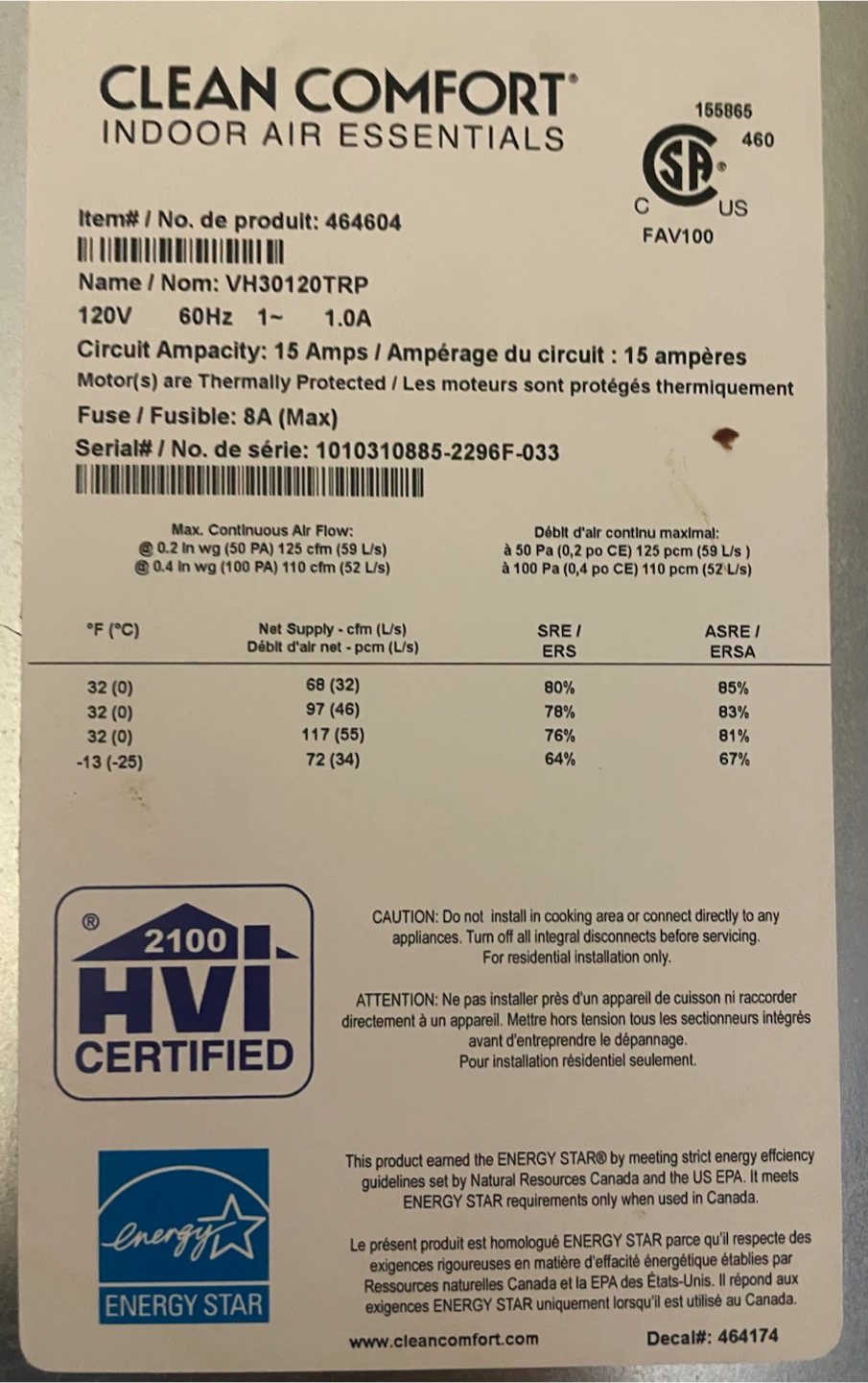 Clean Comfort VH30120TRP Heat Recovery Ventilator - photo 4