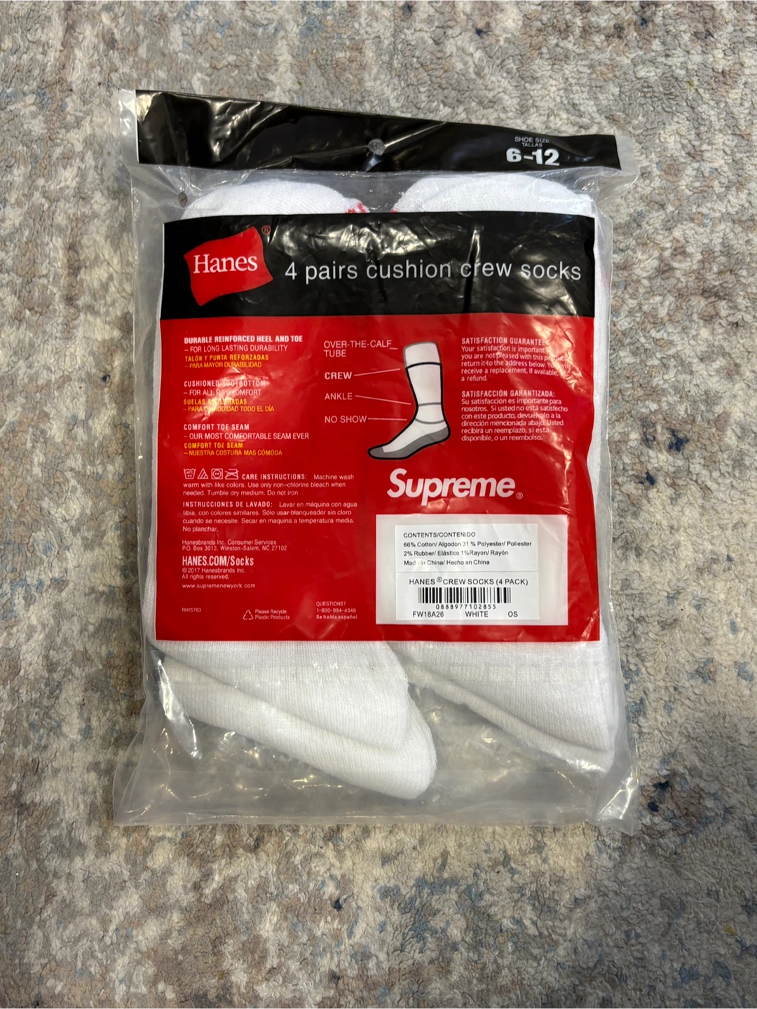 Supreme Hanes Crew Socks 4 Pack White - photo 2