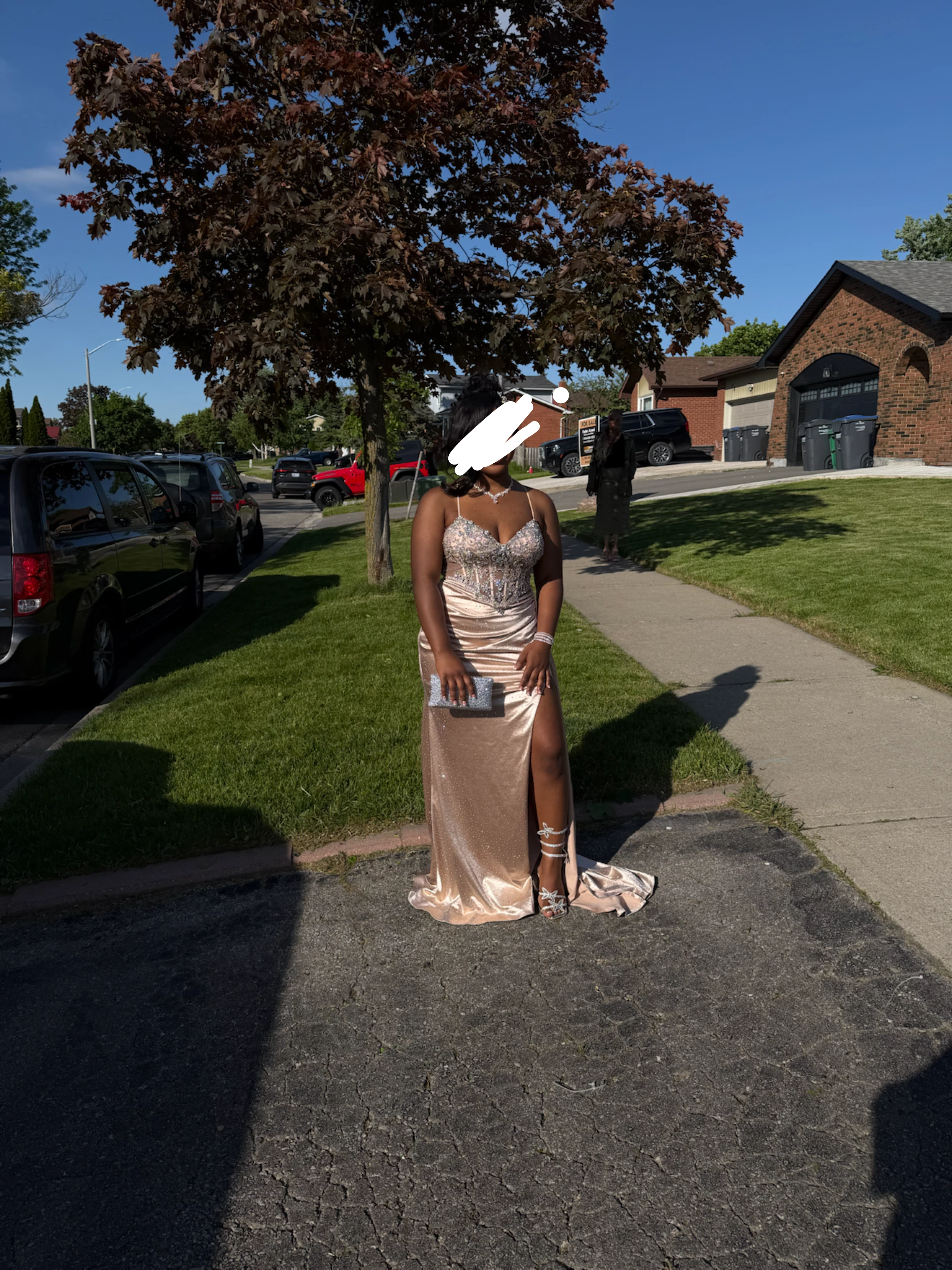 Champagne Embellished Corset Prom Dress - photo 3