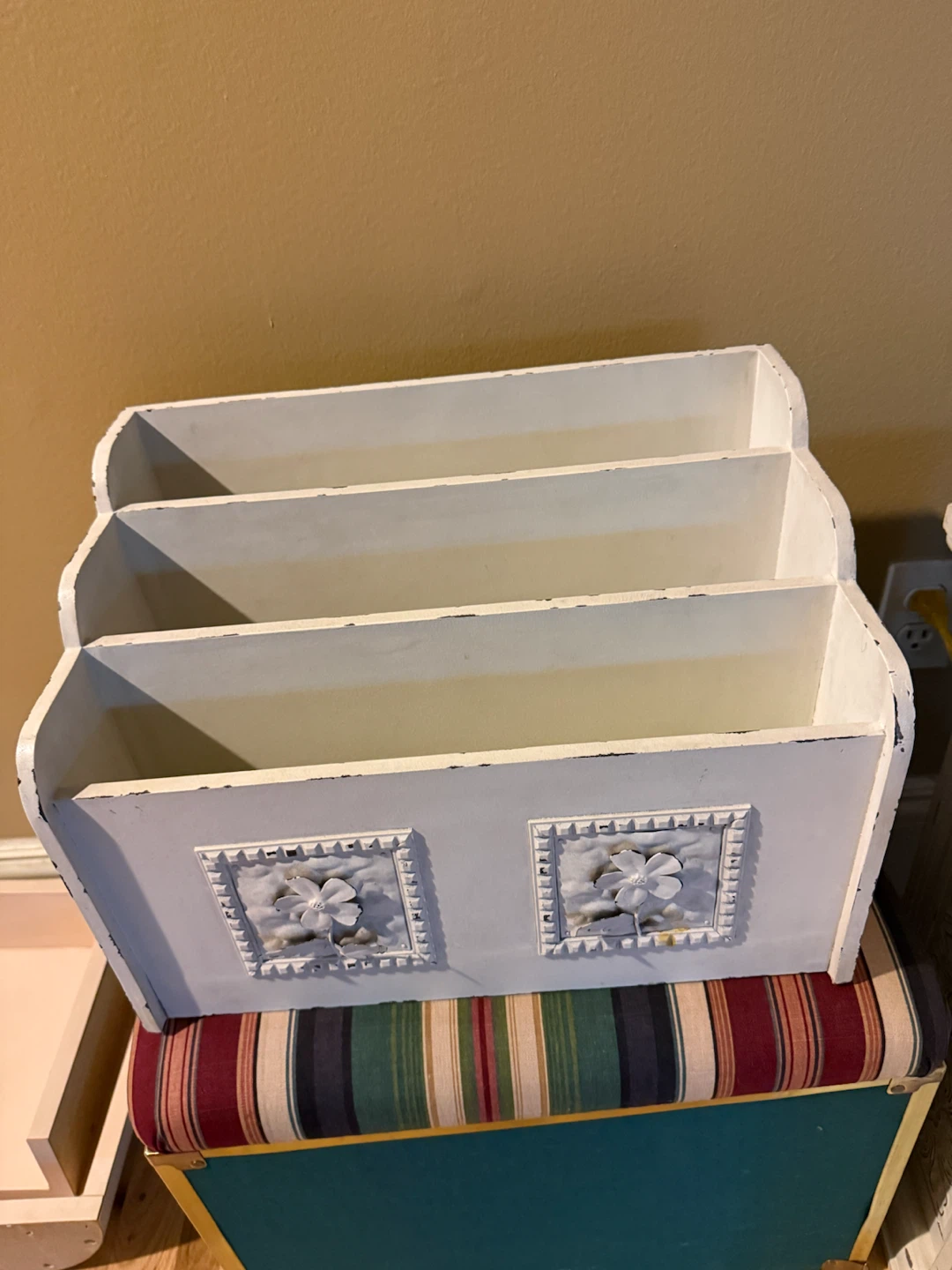 White Distressed Wooden Desk Organizer
