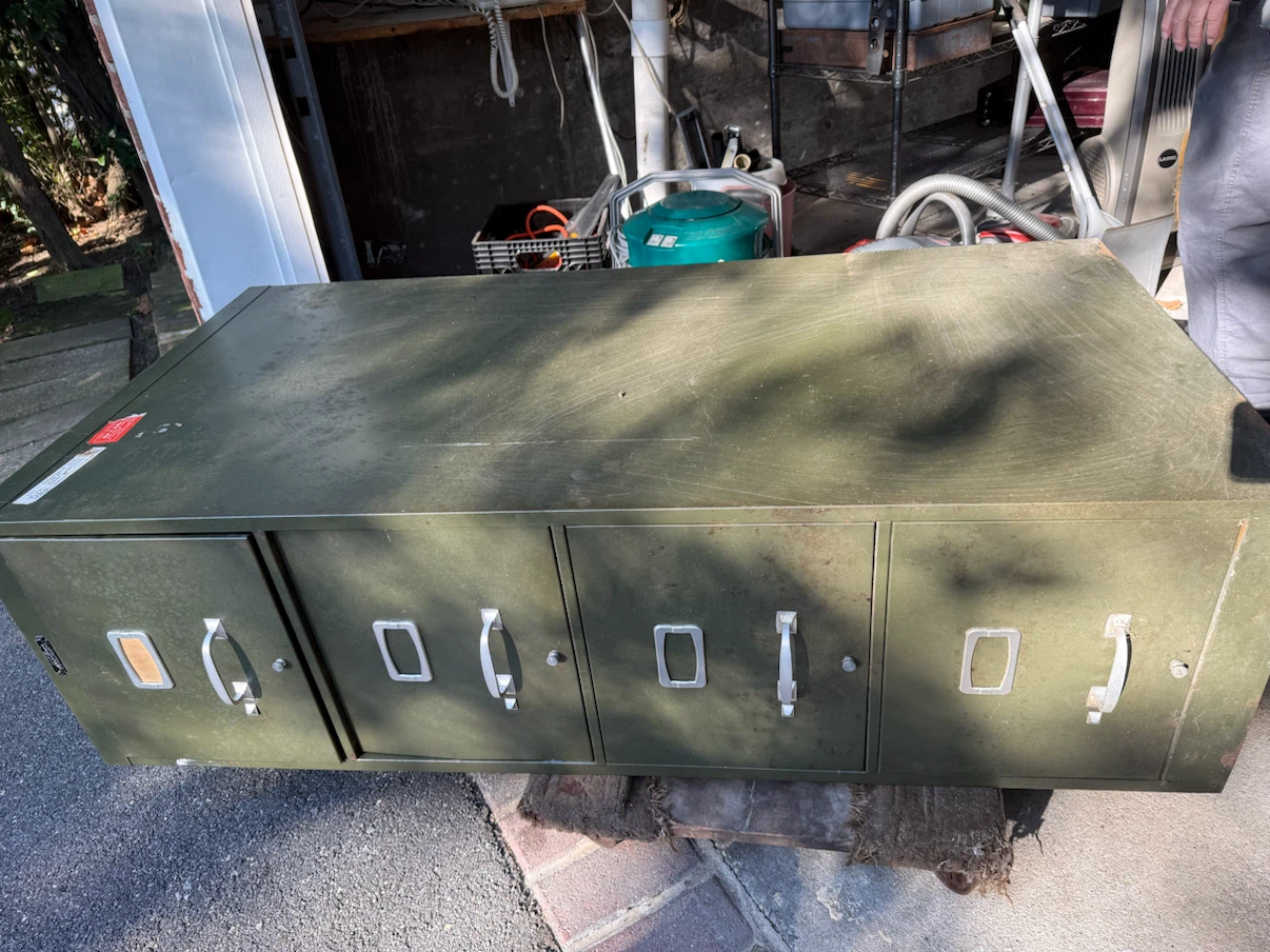 Vintage Olive Green Metal Horizontal Filing Cabinet