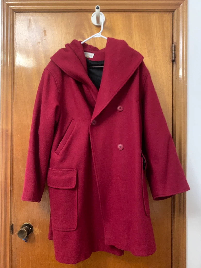 Red Hooded Wool Coat