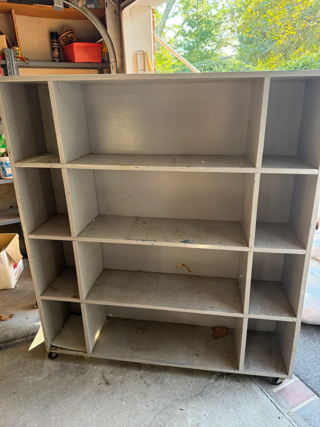 Gray Wooden Storage Shelf with Casters