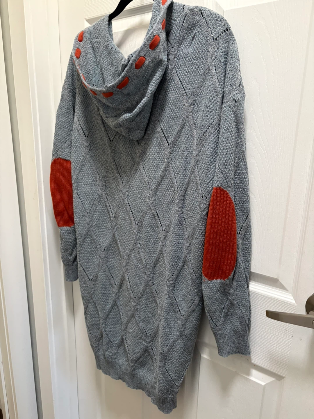Grey Hooded Cardigan with Orange Accents - photo 2