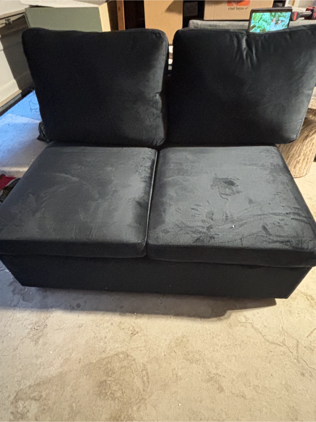 Black Velvet Storage Loveseat-AS IS