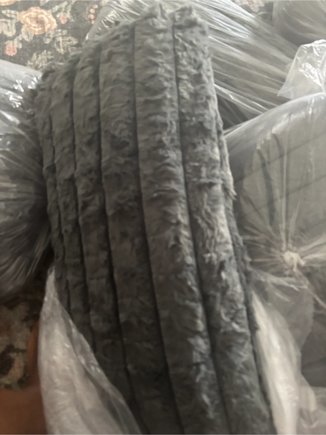 Set of 5 Grey Faux Fur Decorative Pillows