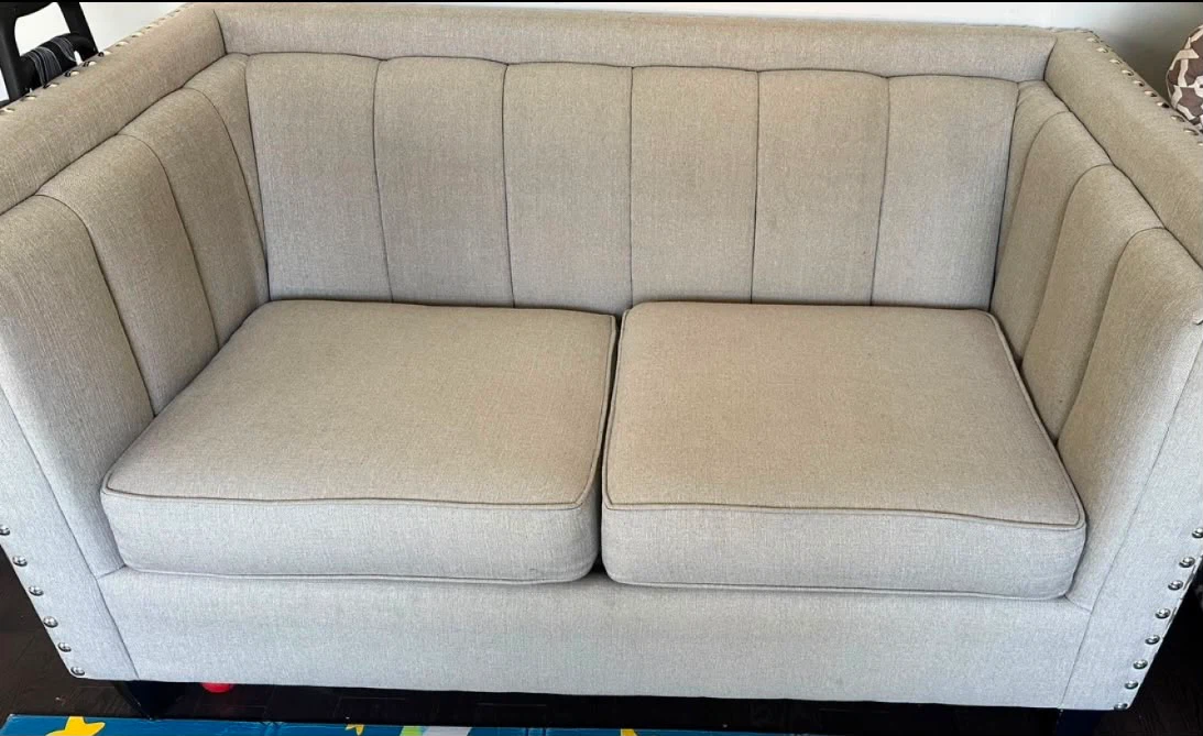 Beige Tufted Sofa and Patterned Accent Chair - photo 2