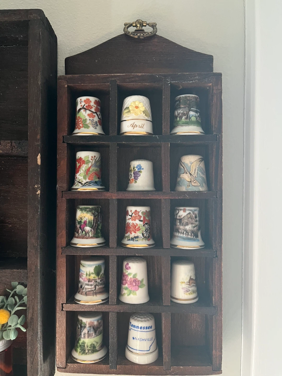 Vintage Porcelain Thimble Collection with Display Case
