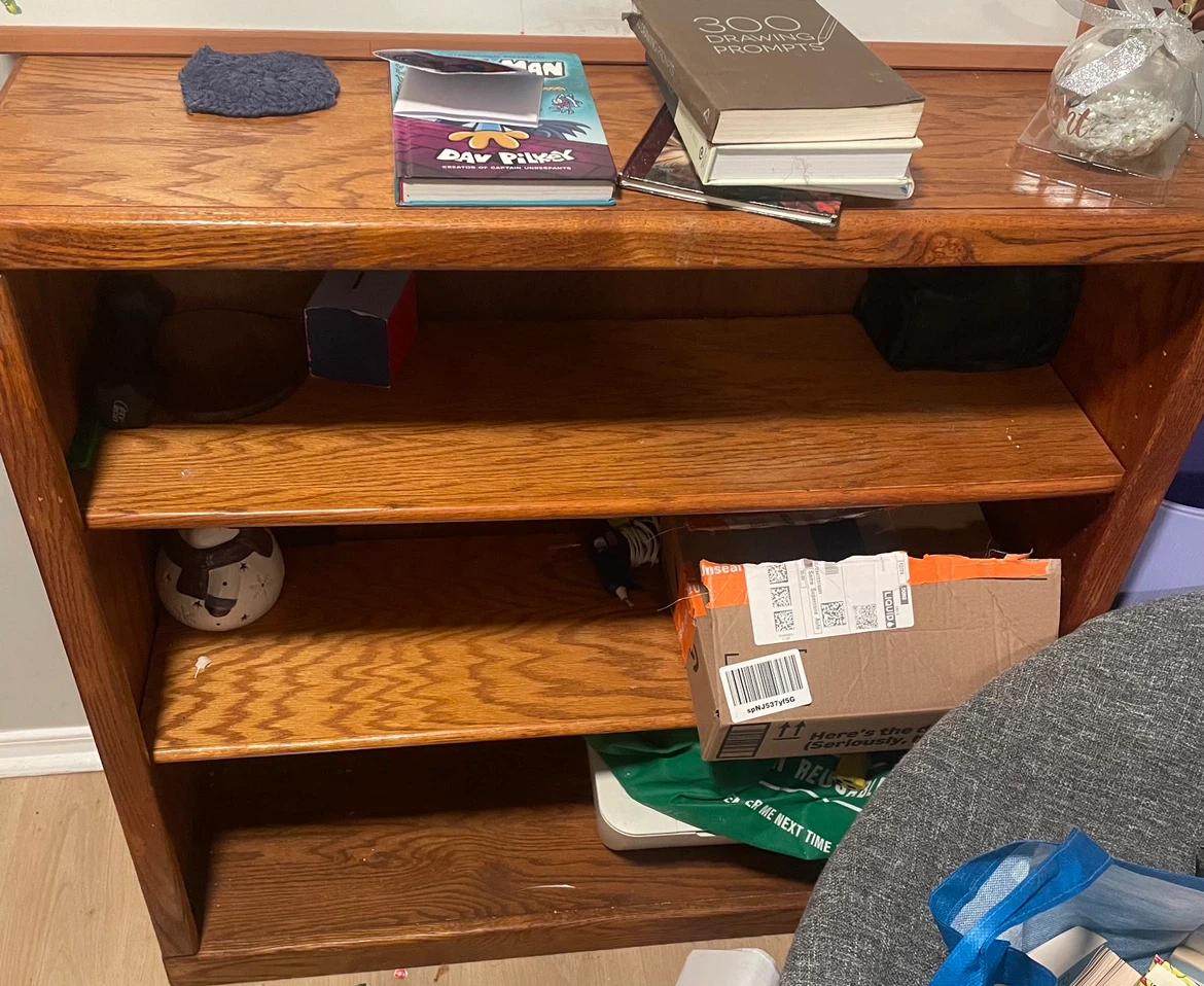 Wooden Bookshelf with Two Adjustable Shelves