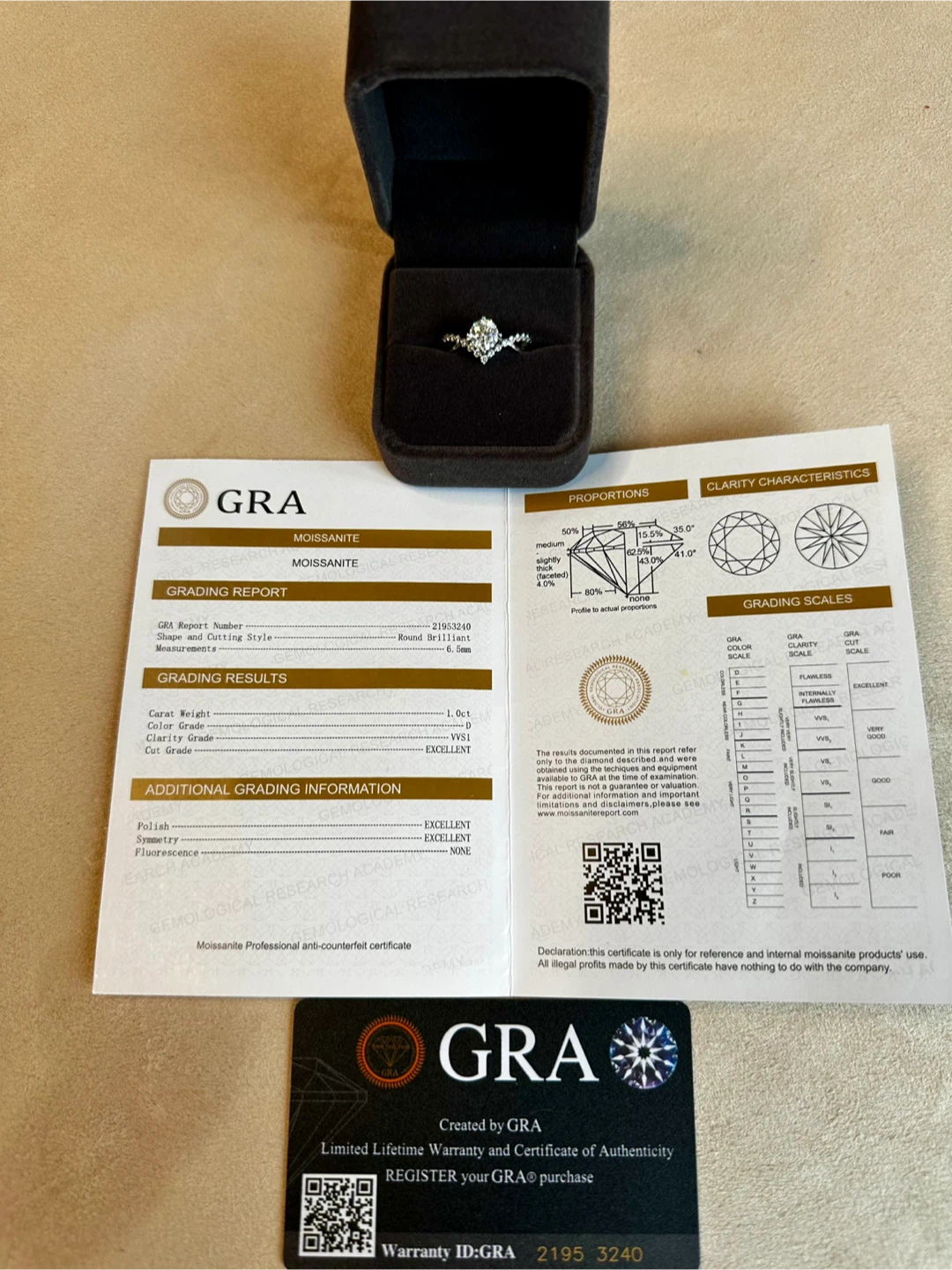 1CT Moissanite Ring | GRA Certified | 18K Gold Plated Silver - photo 3