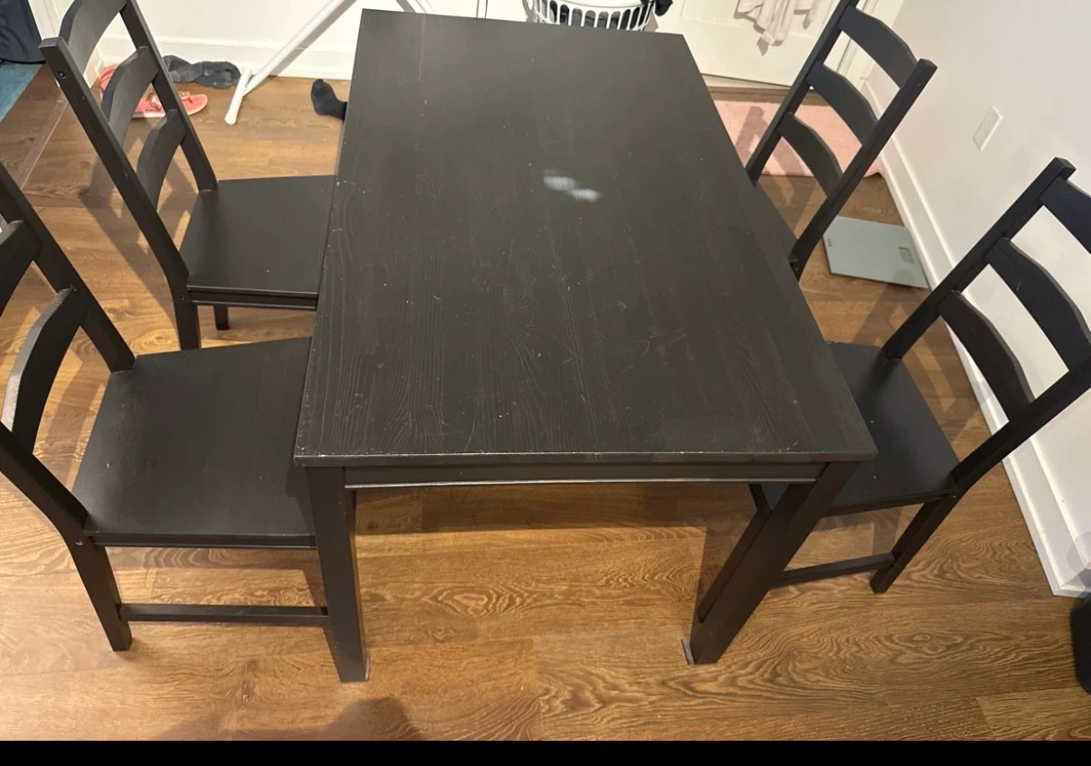 IKEA dark Brown Dining Table with Four Chairs