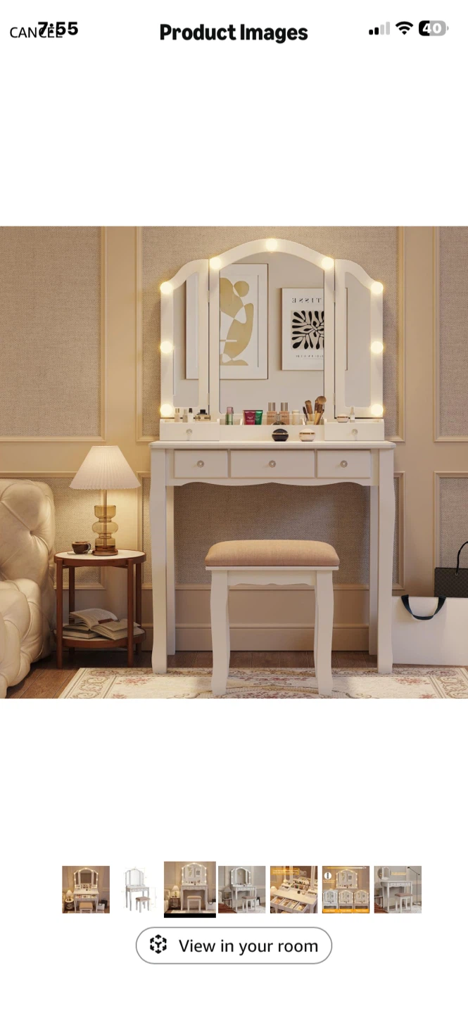 White Makeup Vanity with Mirror and Stool - photo 3