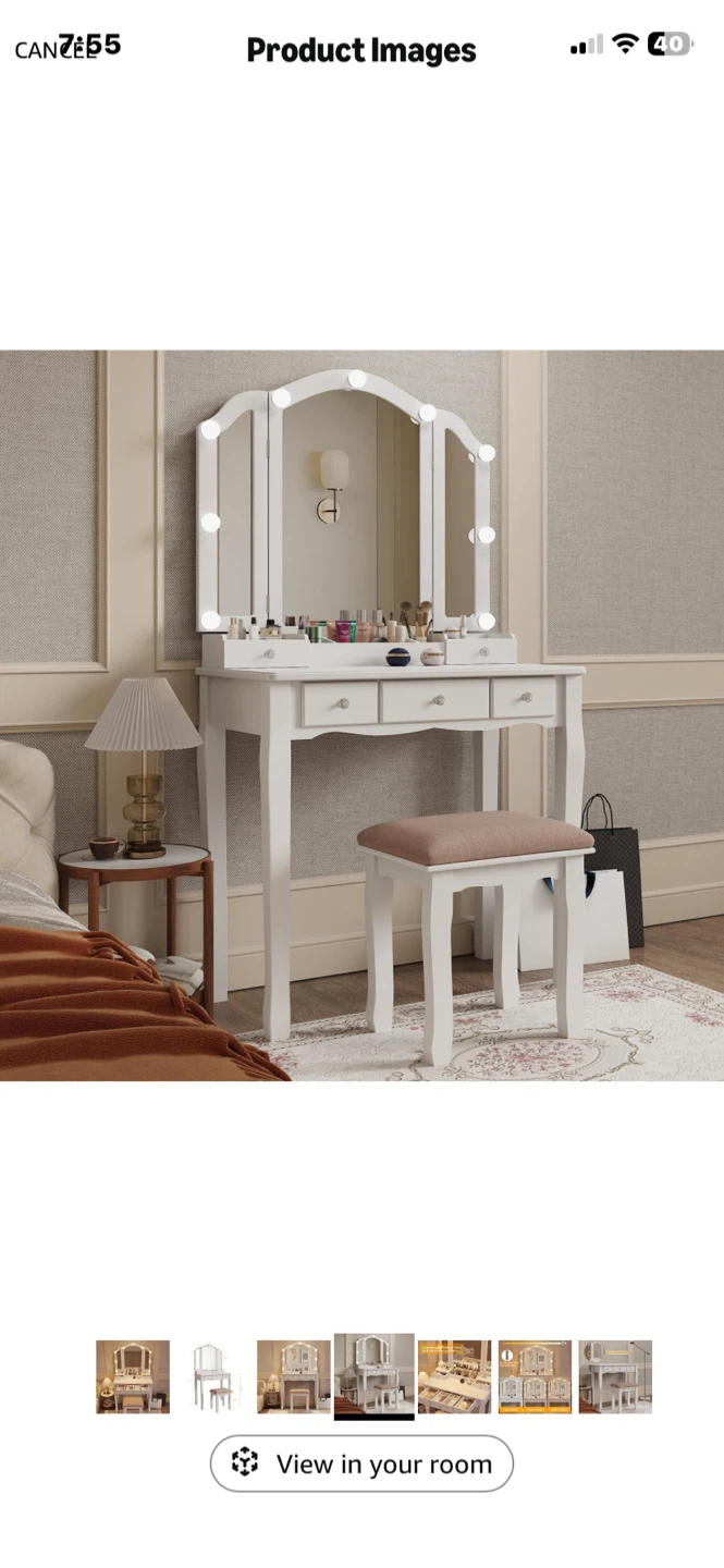 White Makeup Vanity with Mirror and Stool - photo 4