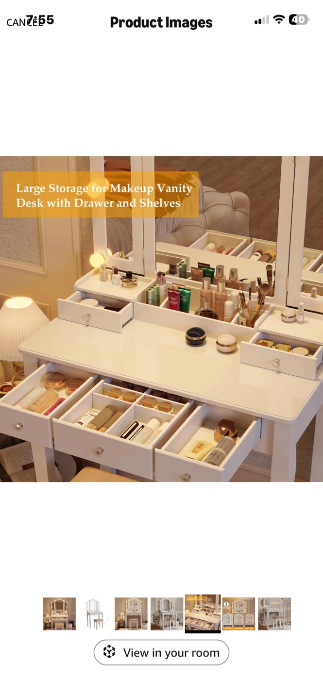 White Makeup Vanity with Mirror and Stool - photo 5
