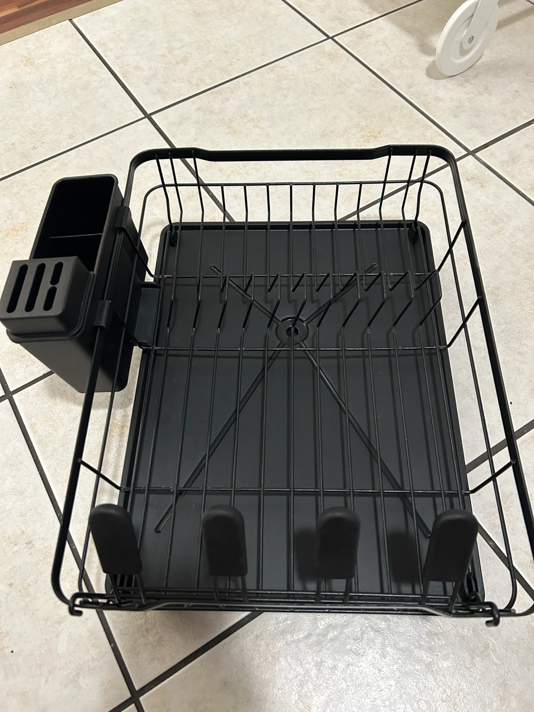 Modern Black 1-Tier Dish Drying Rack with Utensil Holder