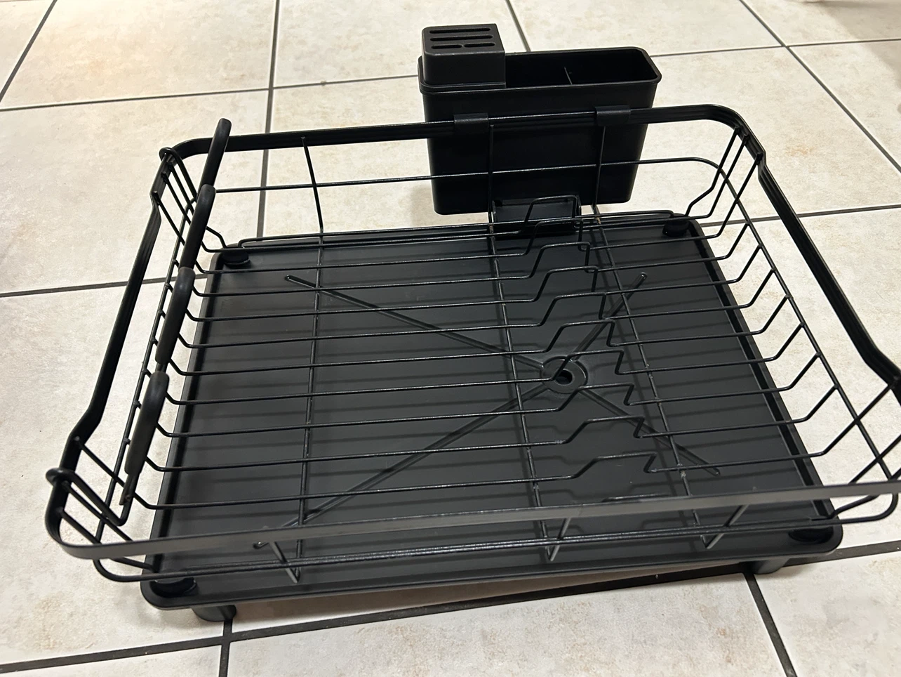 Modern Black 1-Tier Dish Drying Rack with Utensil Holder - photo 2