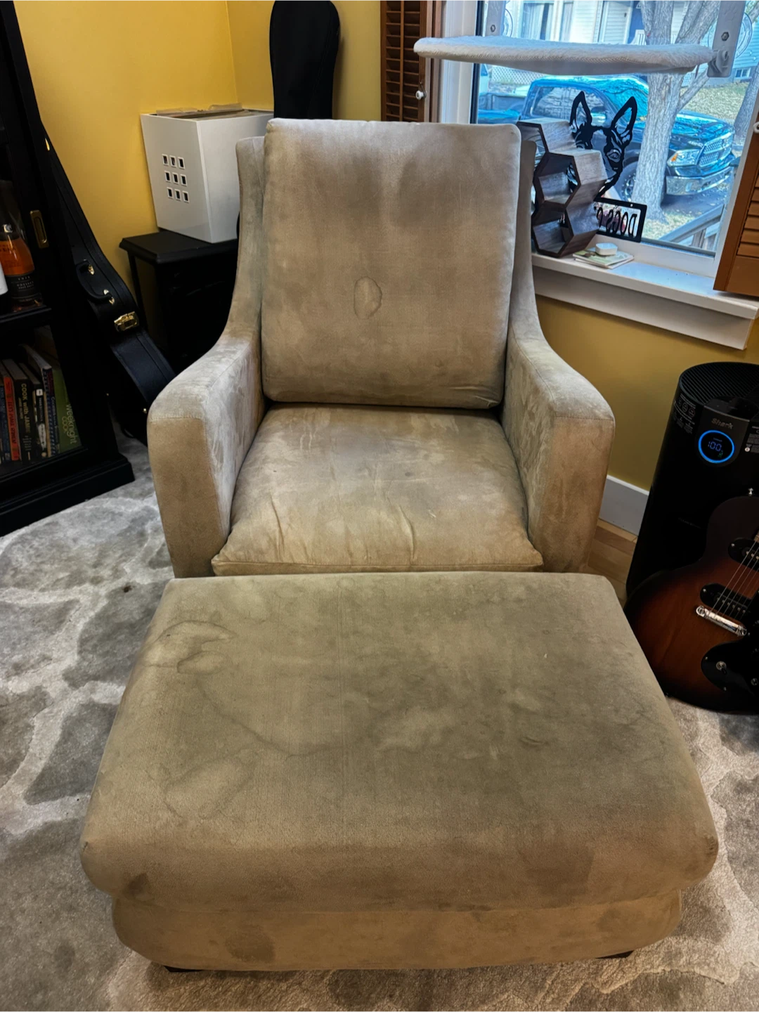 Beige Armchair with Ottoman