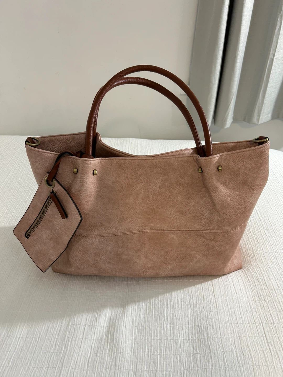 Pink Tote Bag with Detachable Pouch