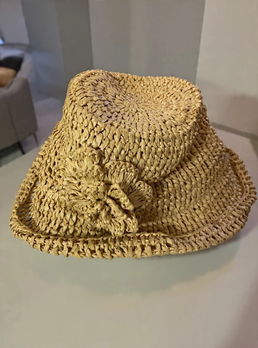 Woven Straw Sun Hat with Flower Detail