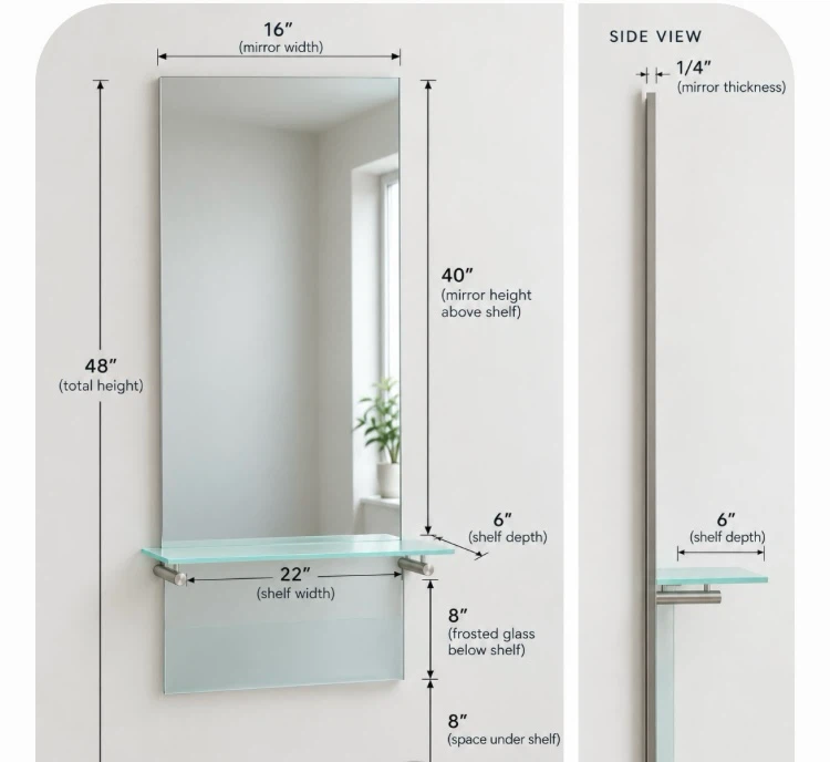 Designer Wall Mirror with Integrated Glass Shelf - photo 2