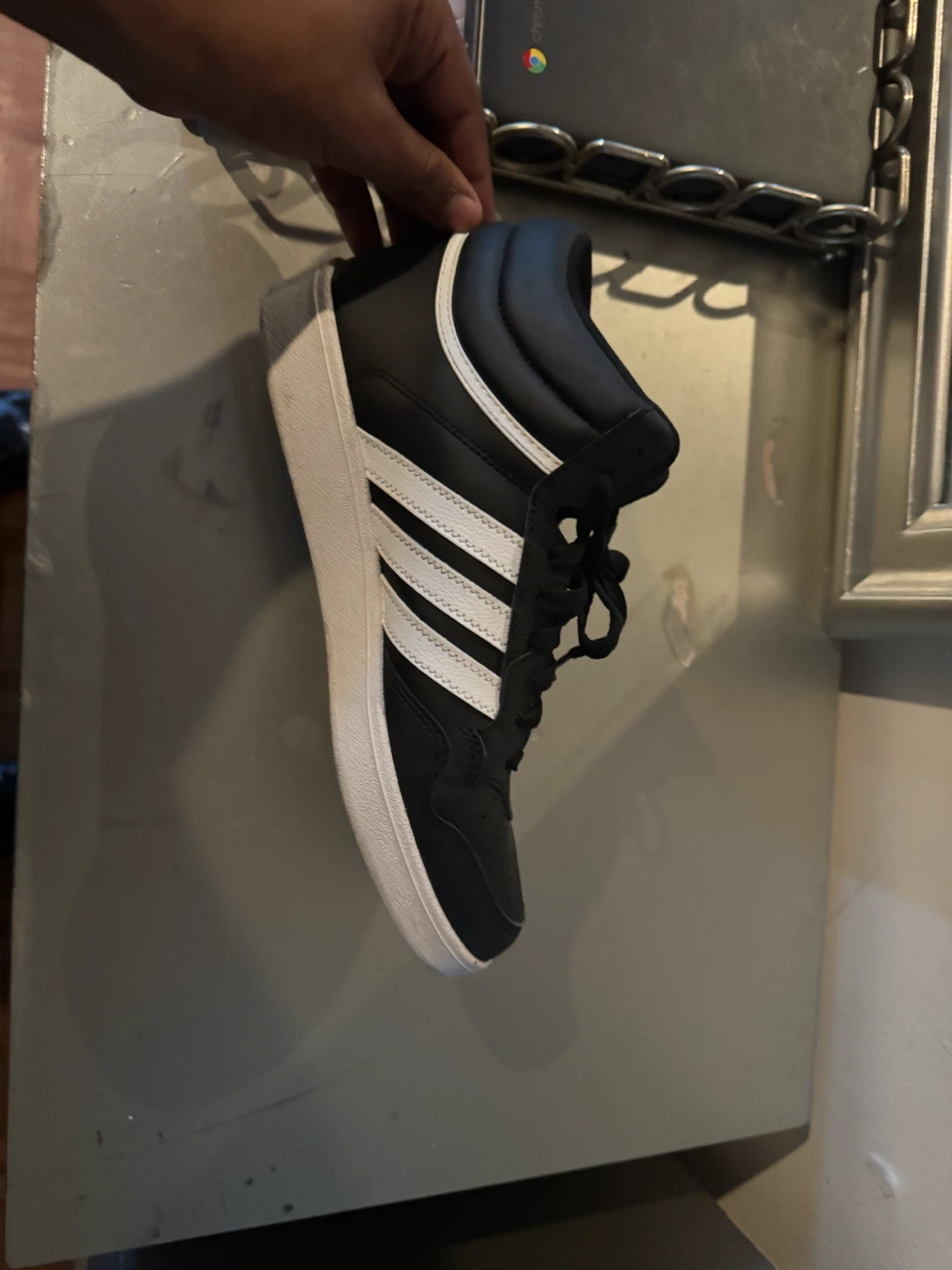 Adidas Black and White Mid-Top Sneakers - photo 2