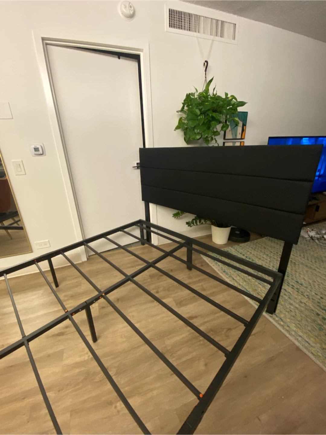 Black Queen Bed Frame with Upholstered Headboard