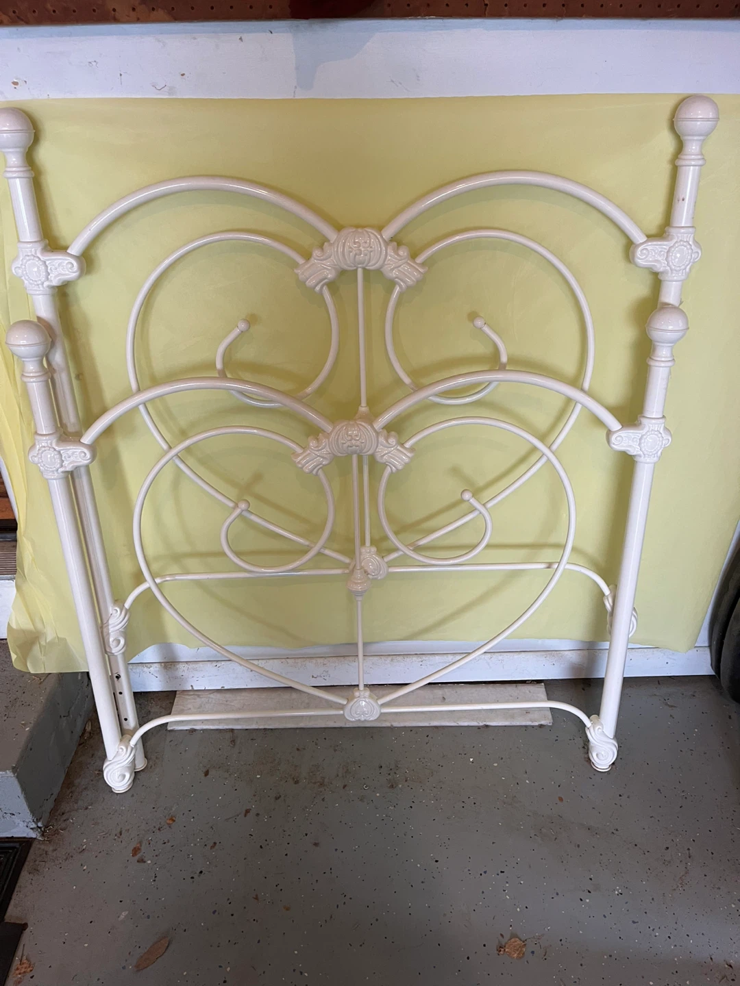Twin White Iron Headboard, footboard