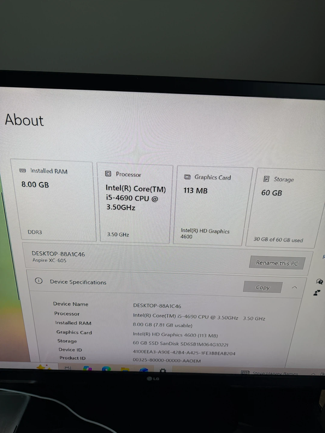 Acer Aspire XC-605 Desktop PC – Intel i5 / 8GB RAM / SSD - photo 3