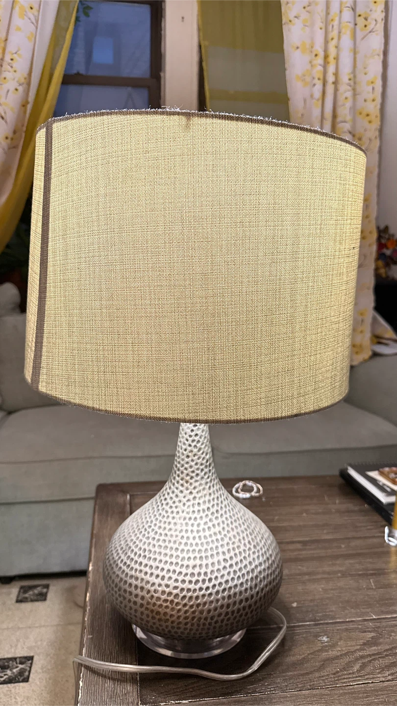 Hammered Metal Table Lamp with Fabric Shade - photo 2