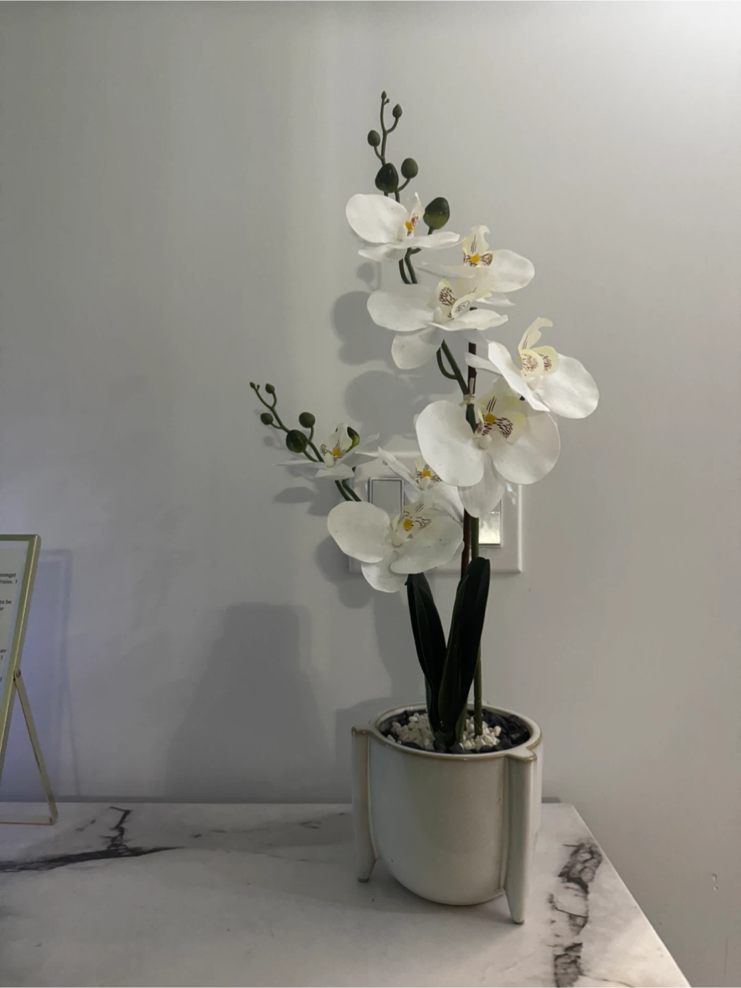 Artificial White Orchid in Ceramic Pot