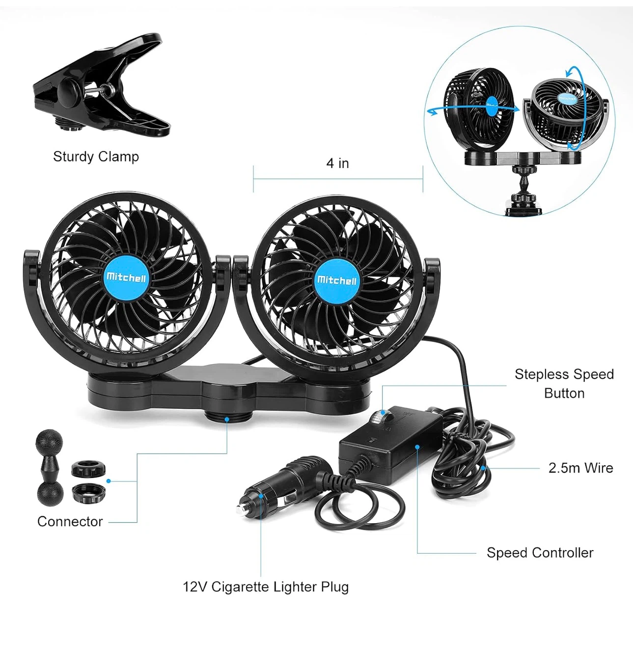 Mitchell 12V Dual Head Electric Car Cooling Fan - photo 3
