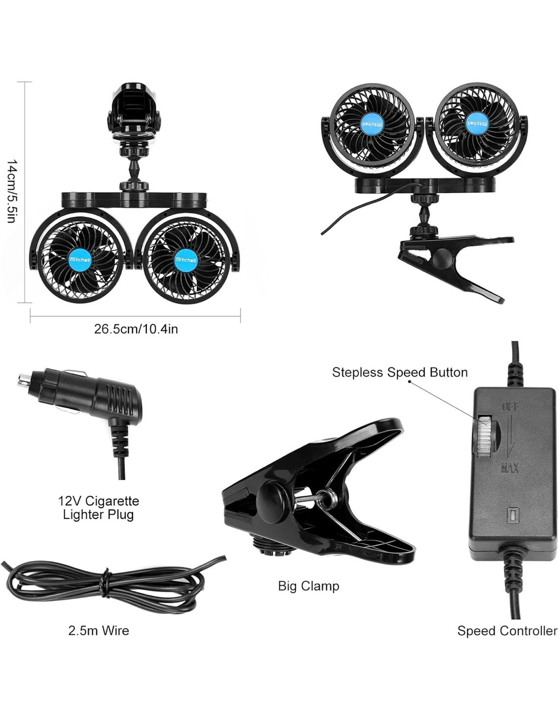Mitchell 12V Dual Head Electric Car Cooling Fan - photo 4