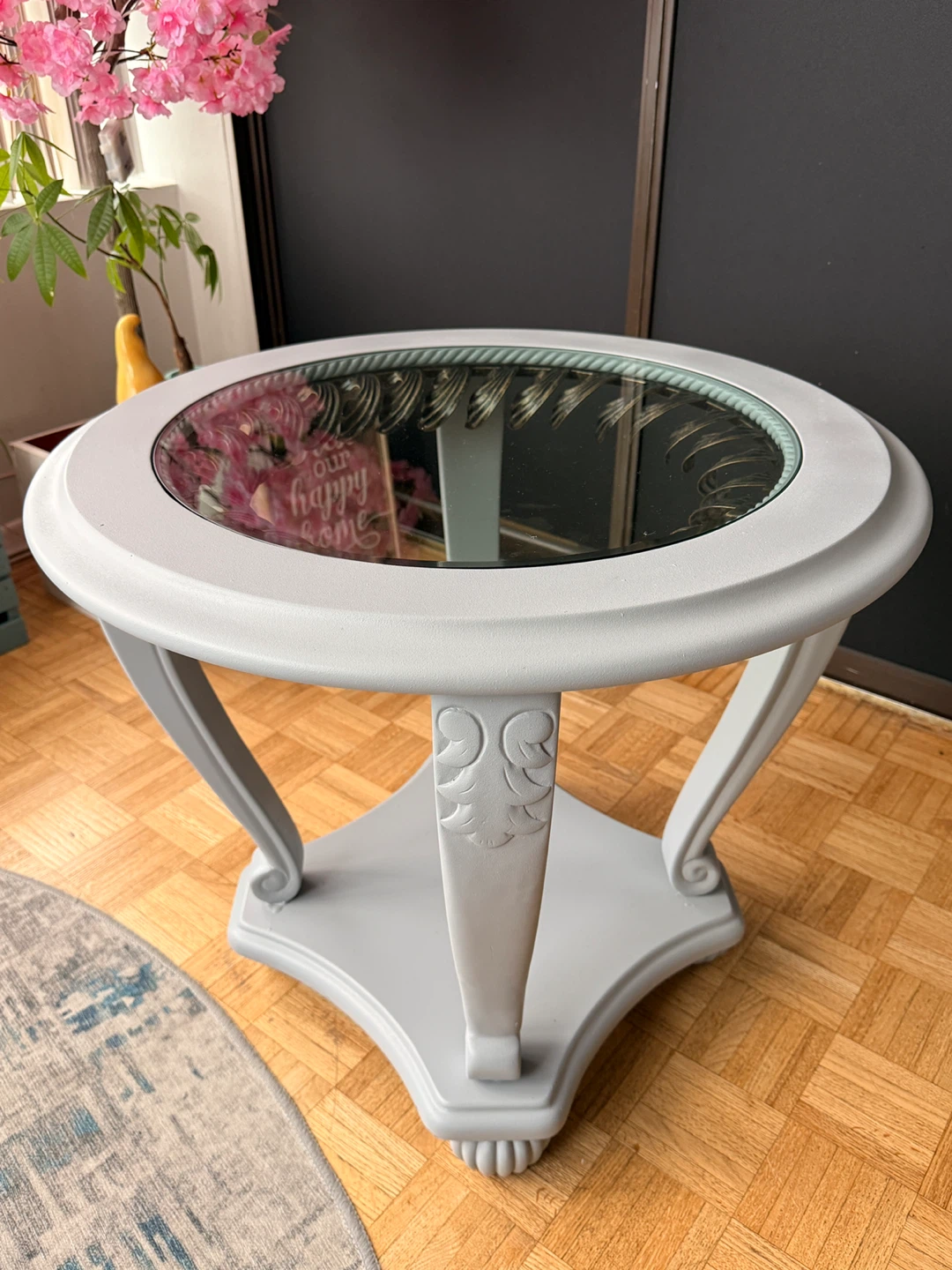 Set of 2 Round Grey Accent Table with Glass Top