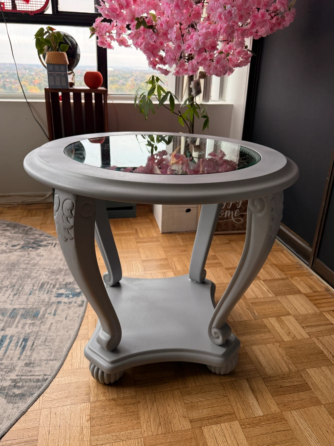 Set of 2 Round Grey Accent Table with Glass Top - photo 2